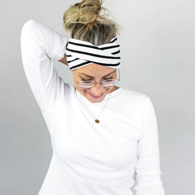 HEADBAND WITH WRAP DETAIL MADE OF ORGANIC JERSEY BLACK WHITE STRIPES