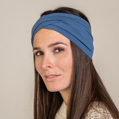 Stirnband mit wickel-detail aus bio jersey grey blue