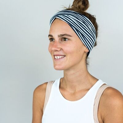 HEADBAND WITH WRAP DETAIL MADE OF ORGANIC JERSEY BLUE WHITE STRIPES