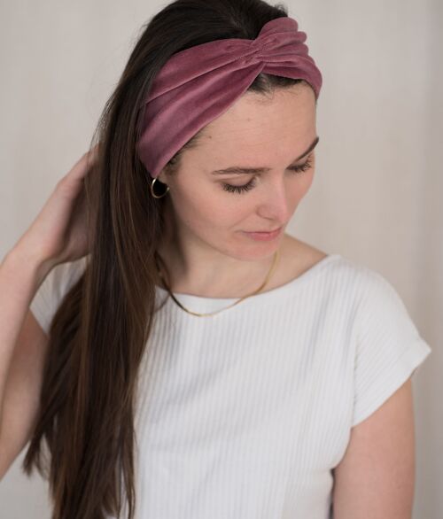 Haarband bow aus bio samt dusty rose