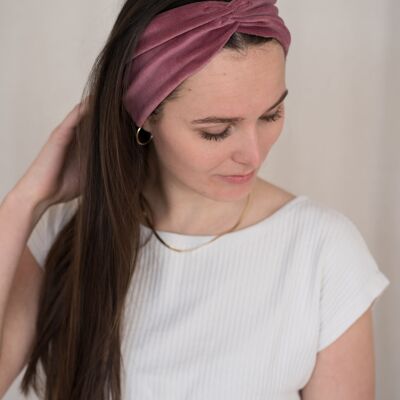 HAIRBAND BOW MADE OF ORGANIC VELVET DUSTY ROSE