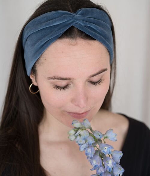 Haarband bow aus bio samt marine blue