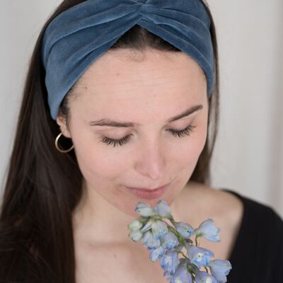 HAIRBAND BOW IN ORGANIC VELVET NAVY BLUE