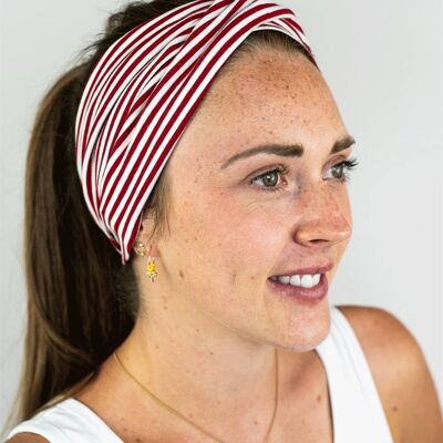 HEADBAND WITH WRAP DETAIL MADE OF ORGANIC JERSEY RED WHITE STRIPES