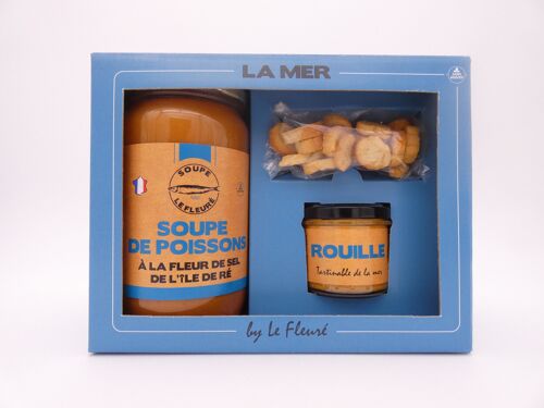 Coffret Cadeau de Soupe de Poisson à la Fleur de Sel  de l'ile de Ré, Pot de Rouille & Croutons