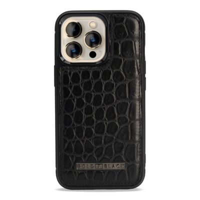 Etui cuir iPhone 13 Pro MagSafe crocodile noir