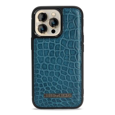 Funda de piel MagSafe para iPhone 13 Pro cocodrilo azul petróleo