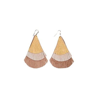 Boucles d'oreilles en cuir | Franges | Glands | beige