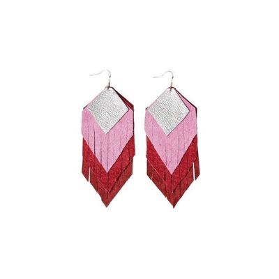 LEATHER EARRINGS | FRINGES | Pink Red