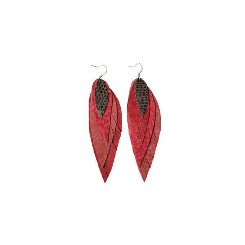 LEATHER EARRINGS | FEATHER | Red
