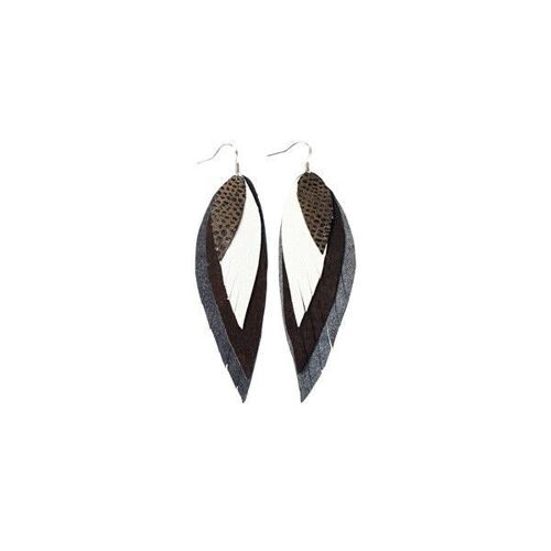 LEATHER EARRINGS | FEATHER | Grey Black White