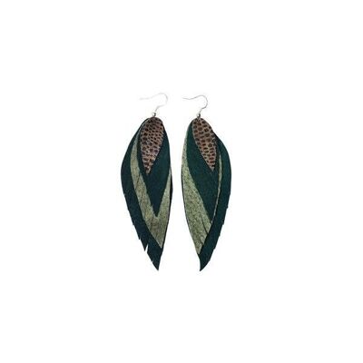 BOUCLES D'OREILLES EN CUIR | PLUME | Vert