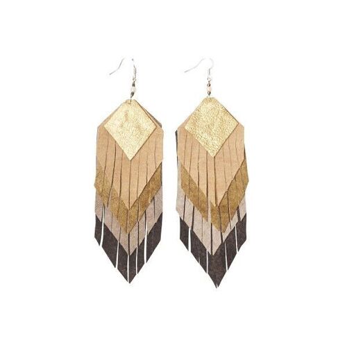 LEATHER EARRINGS | FRINGES | Beige Gold
