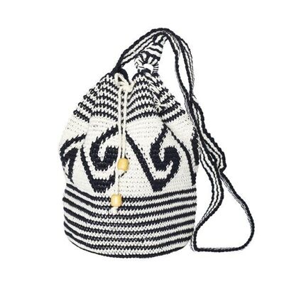 BOLSA CROCHET BUCKET | Olas | En blanco y negro