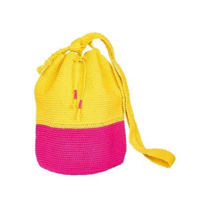 BOLSA CROCHET BUCKET | Bloque de color | Rosa y amarillo