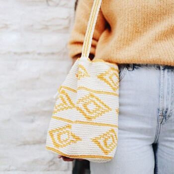 SAC SEAU AU CROCHET | Diamants | Jaune moutarde 2