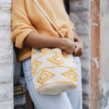 SAC SEAU AU CROCHET | Diamants | Jaune moutarde 4