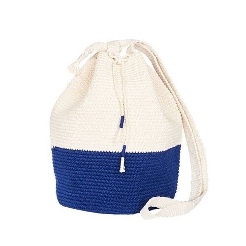 CROCHET BUCKET BAG | COLOR BLOCK | Blue and White