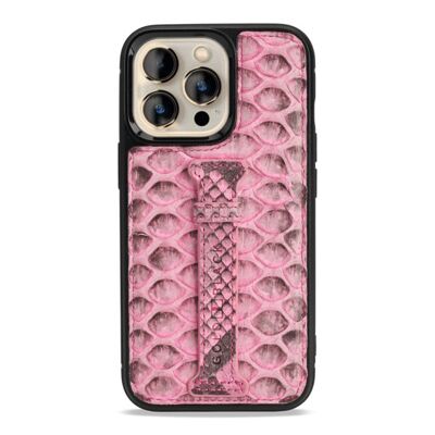 Funda de piel con lazo para el dedo para iPhone 13 Pro rosa pitón