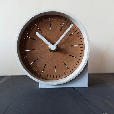 orologio da tavolo piccolo in TEAK White Needle 10 cm e base 7x4x3cm