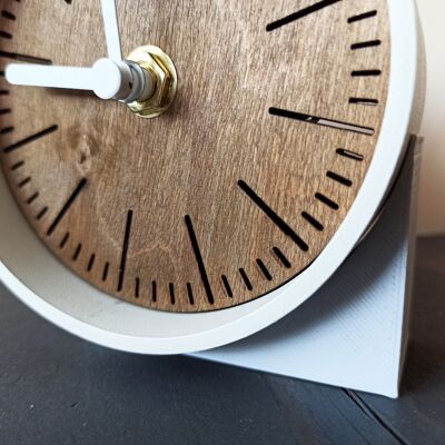 petite horloge de bureau WENGE Aiguille Blanche 10 cm et le socle 7x4x3cm