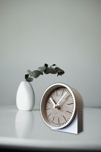 petite horloge de bureau GRISE Aiguille Blanche 10 cm et le socle 7x4x3cm 8