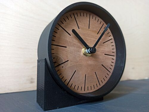 small TEAK desk  clock Black Needle 10 cm and the base 7x4x3cm