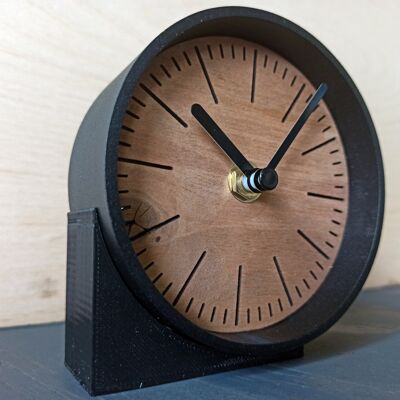 small TEAK desk  clock Black Needle 10 cm and the base 7x4x3cm