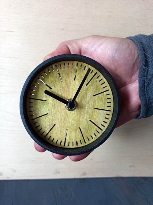 small OAK desk  clock Black Needle 10 cm and the base 7x4x3cm