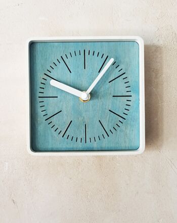 HORLOGE MINIMALISTE SQUERE BLEU Aiguille Blanche 14X14X3CM 4