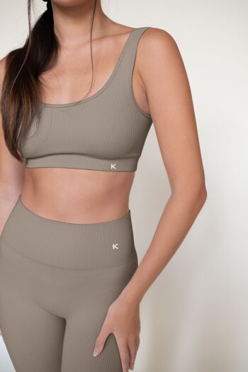 Ribbed taupe sustainable seamless bra top 2