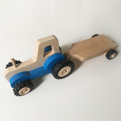 Serge the wooden tractor - Blue - Single axle platform