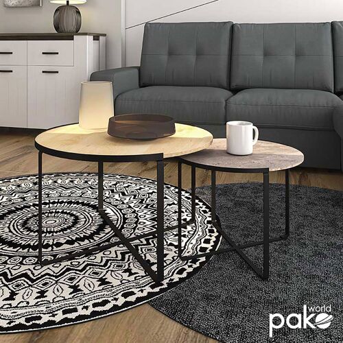 Coffee table Rebo pakoworld set 2 pcs in grey cement-oak color.