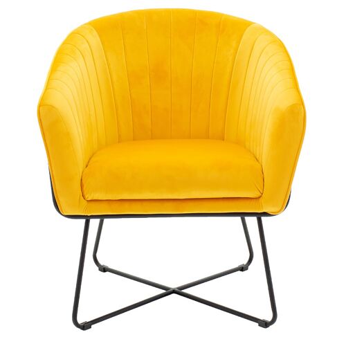 Hollis pakoworld armchair with velvet fabric in yellow-golden color 67x64x82cm