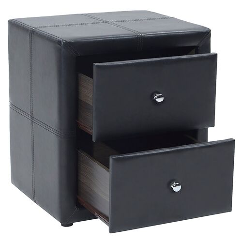 2 Drawer bedside table Como pakoworld PU black matte 47x42x53cm