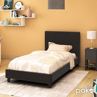 Cama individual Nevil pakoworld PU negro mate 100x200