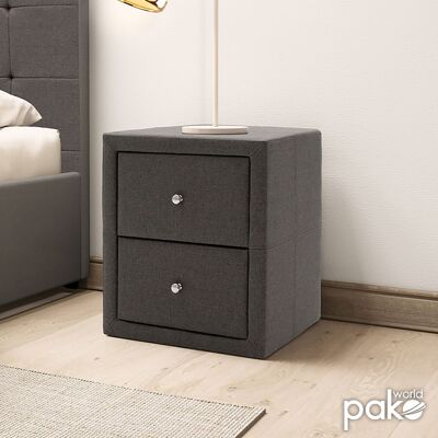 Comodino 2 cassetti Como pakoworld in tessuto grigio scuro 47x42x53cm