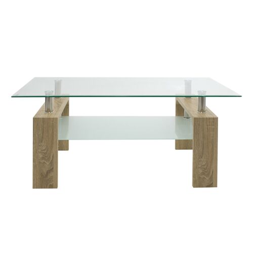 Maiha pakoworld Rectangle coffee table glass top sonoma 100x60x42,5 cm
