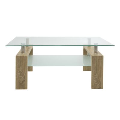 Maiha pakoworld mesa de centro rectangular tapa de cristal sonoma 100x60x42,5 cm