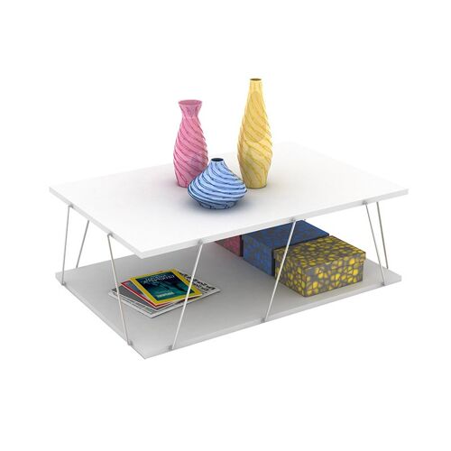 Coffee table TARS pakoworld in colour white with chrome details 90x60x30,5cm