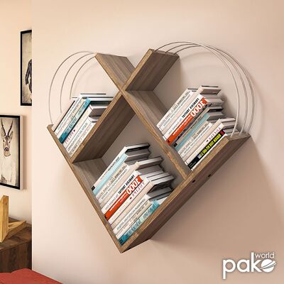 Case pakoworld wall bookshelf in walnut colour with chrome details 89x18x74 cm