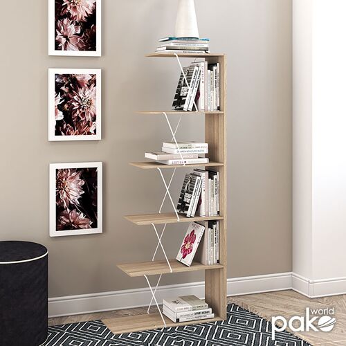 Bookcase mini TARS pakoworld in colour sonoma with white details 65x22x146cm