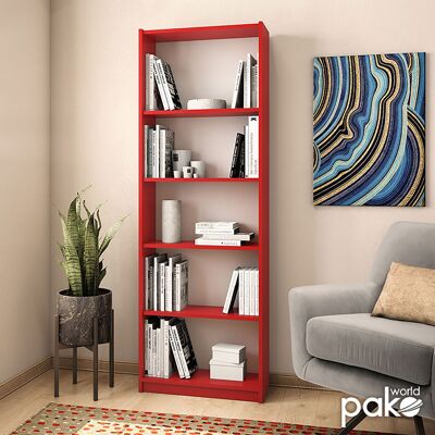 Max pakoworld 5 Shelf Bookcase in red colοur 58x23x170 cm