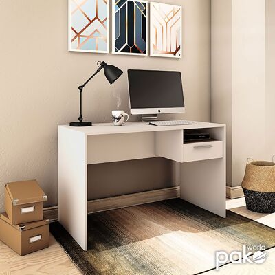 Concept pakoworld Schreibtisch mit Schublade mit Schloss in weißer Farbe 120x60x75 cm