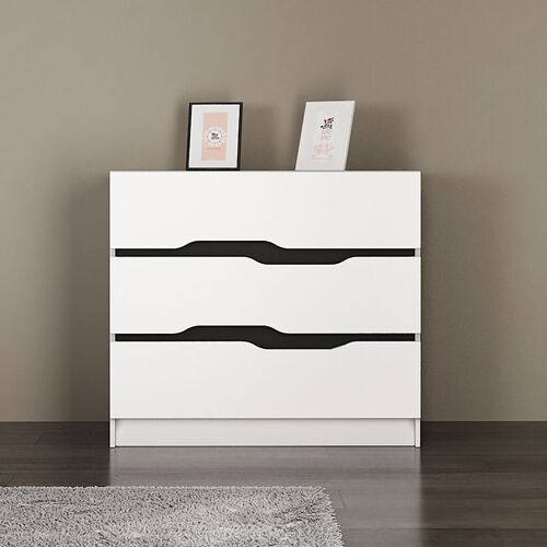 3 Drawer chest Comfy pakoworld in white black color 100x38,5x71cm