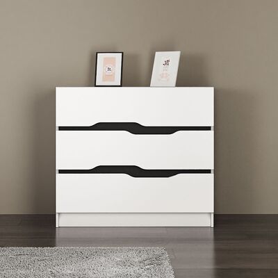 Commode 3 tiroirs Comfy pakoworld de couleur blanc noir 100x38,5x71cm