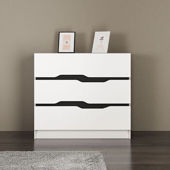 Commode 3 tiroirs Comfy pakoworld de couleur blanc noir 100x38,5x71cm 1