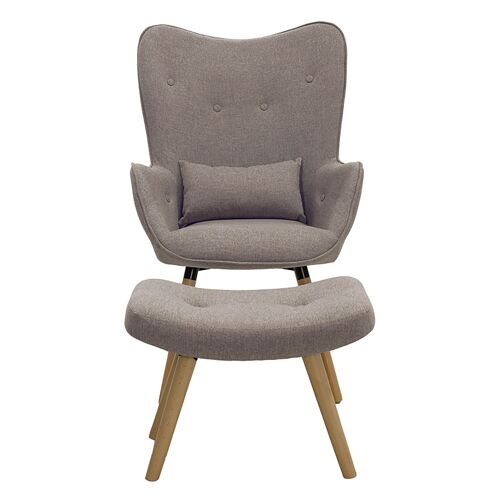 Chair Pearl set pakoworld with pillow and stool in gray-beige fabric