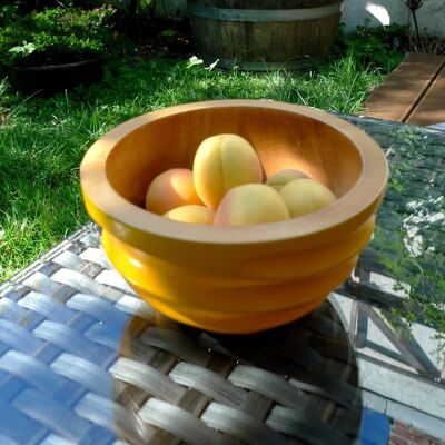 Wooden bowl - fruit bowl - salad bowl - model Twist - yellow - S (Øxh) 15cm x 7.5cm
