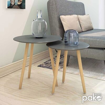 Coffee table SMITH pakoworld set 2pcs in dark grey matte- oak color